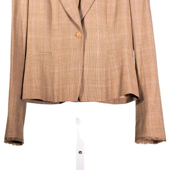 Elie Tahari Womens Blazer Beige Plaid Wool Stretch Work Career Suit Jacket 4 - Picture 7 of 10